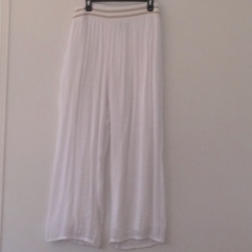 2 Piece White Wide Leg Pleated Palazzo Pants with Top